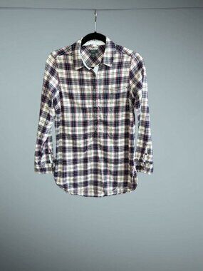 Roots Women's Popover Flannel Shirt Blue Plaid Casual Cottage Size Medium